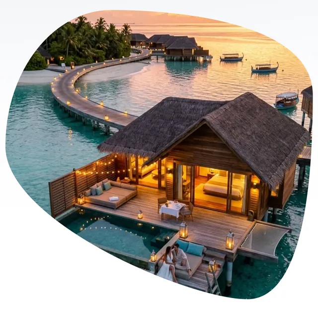 Overwater villa at sunset