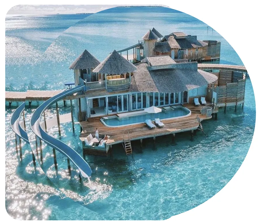 Overwater villa with water slides